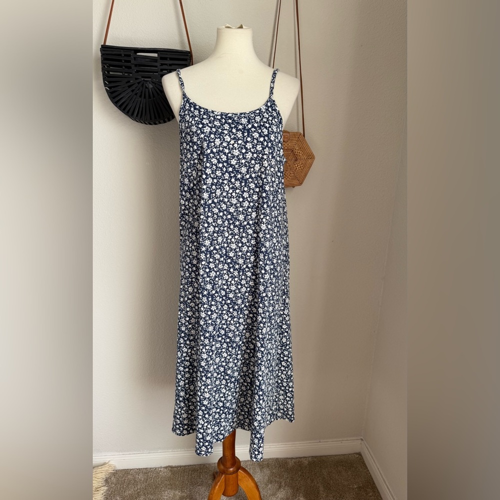 Vintage 1980s Paquette Too! Blue Floral Midi Dress